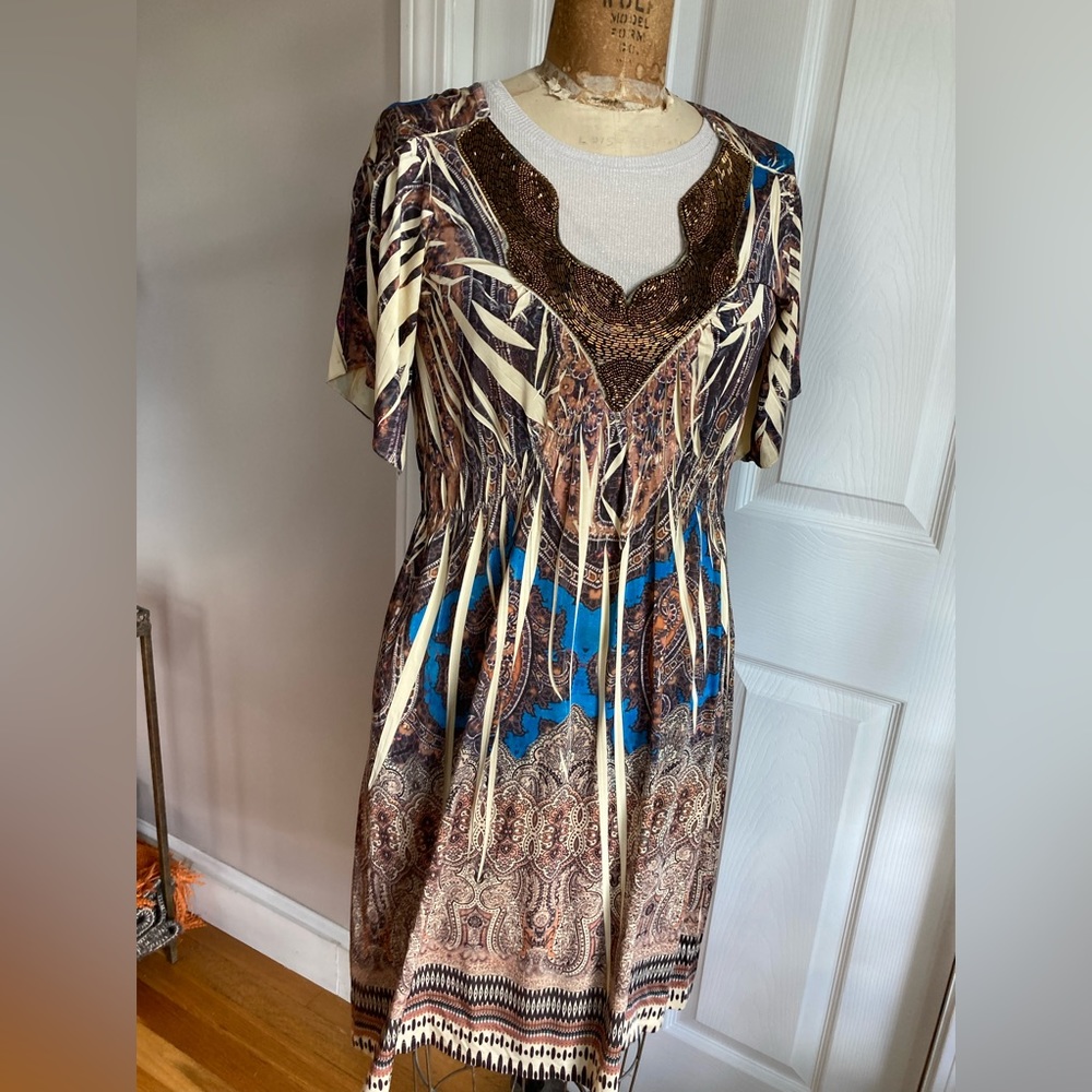 Boston Proper Silky mini dress with beaded neckline